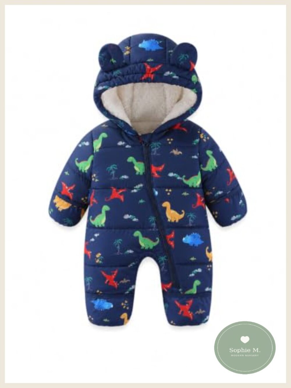 Baby Snowsuit Hooded Winter Jumpsuit with Plush Fleece Lining, 0-36 Months
